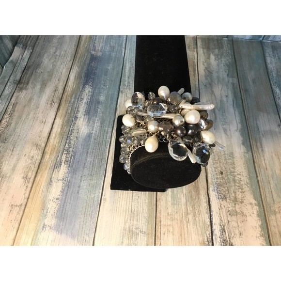 Vintage Beaded Cuff Bracelet Pearls - Picture 1 of 6